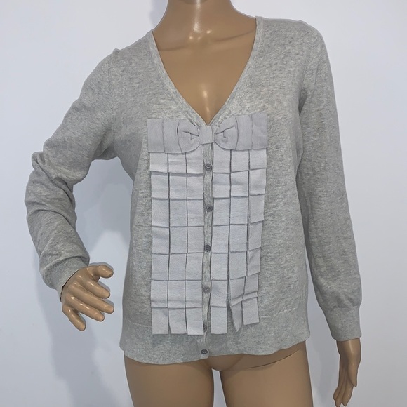 Ted BAKER LONDON Women Marle Grey Yalong Gros Grain Bow Cardigan size 4/US 10 - Picture 3 of 15